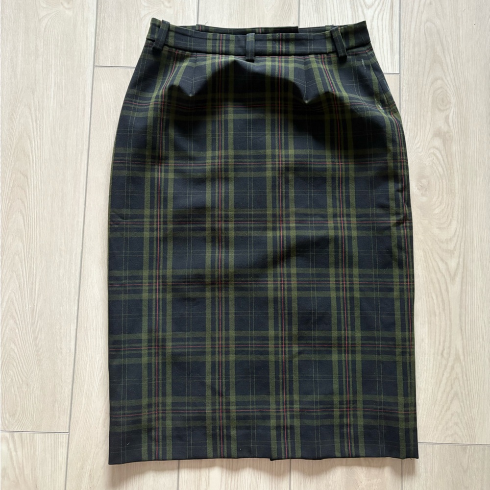 Wilfred Green and Black Plaid Button-Front Pencil Skirt - Picture 2 of 2
